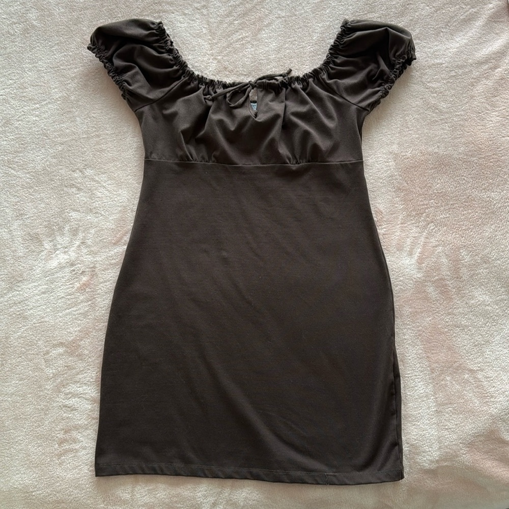 Brown Short Sleeve Peasant Dress (Size M)